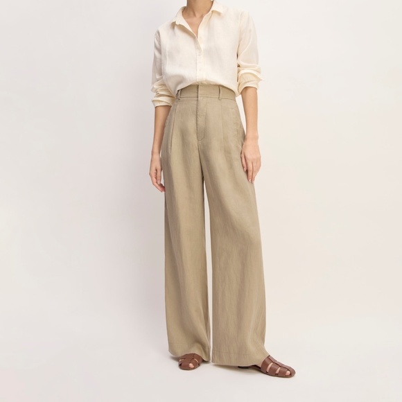 Everlane Women's Linen Way-High® Drape Pant in Khaki, Size 0, Denim/Linen - Picture 1 of 3